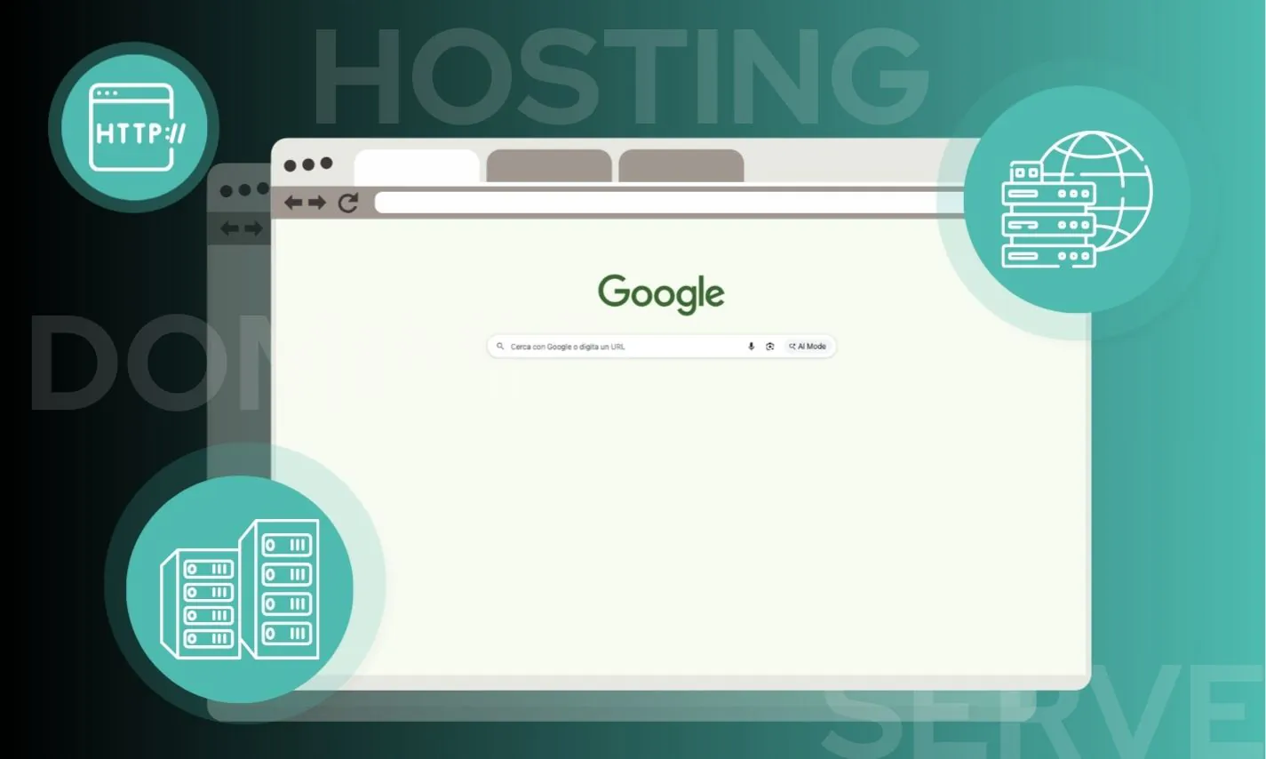 cover in cui si inserisce la parte di hosting in modo semplificato attraverso una schermata di navigazione google