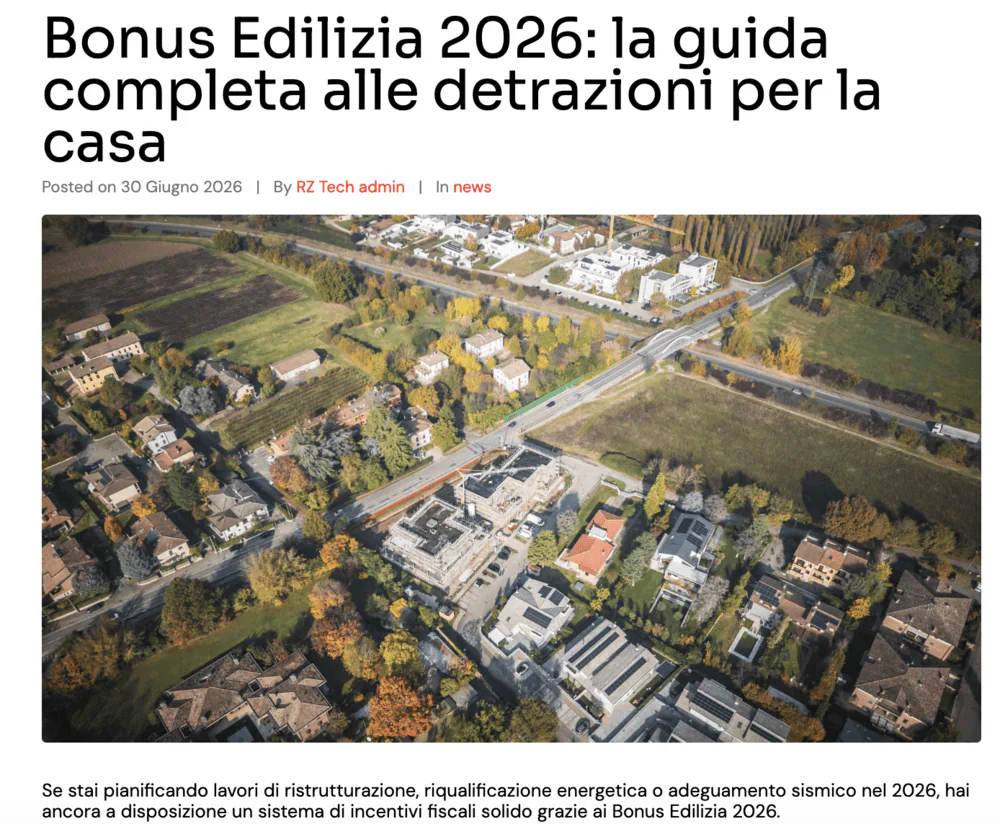 articolo di RZ tech, nell'immagine compare la copertina dell'articolo con delle case di un quartiere. Usato come esempio per cosa pubblicare in estate